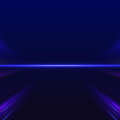 Panoramic High Speed Technology Concept, Light Abstract Background. Image Of Speed Motion On The Road. Abstract Background In Blue And Purple Neon Glow Colors.