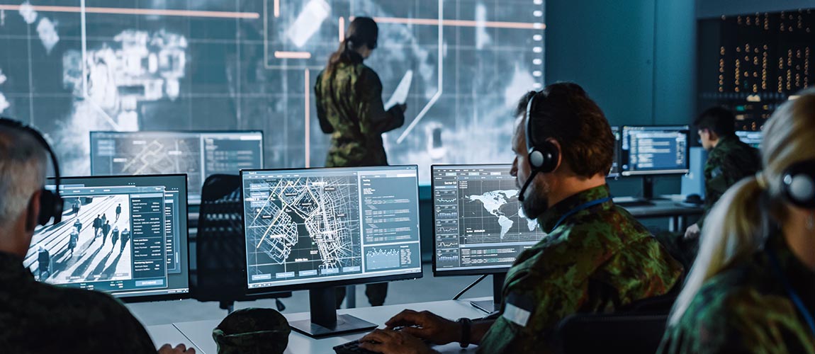 Military Surveillance Officer Working On A City Tracking Operati