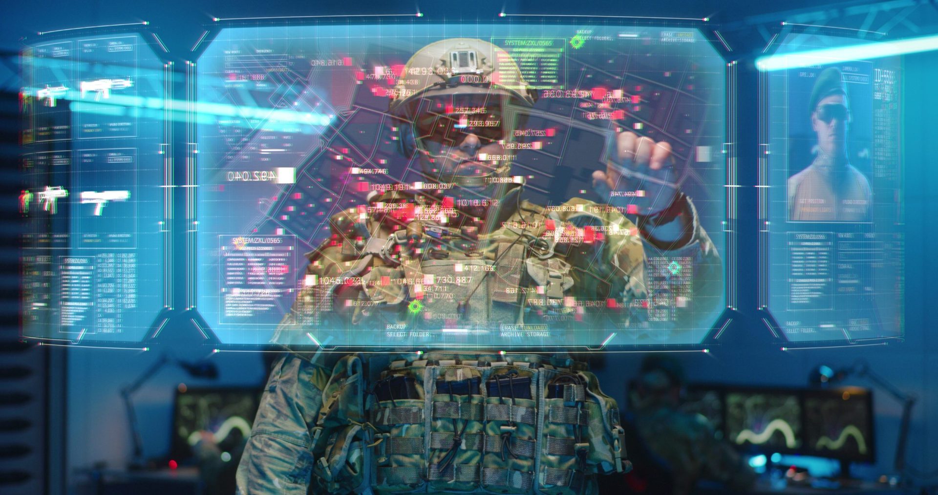 Soldier Checking Interactive Holographic Map