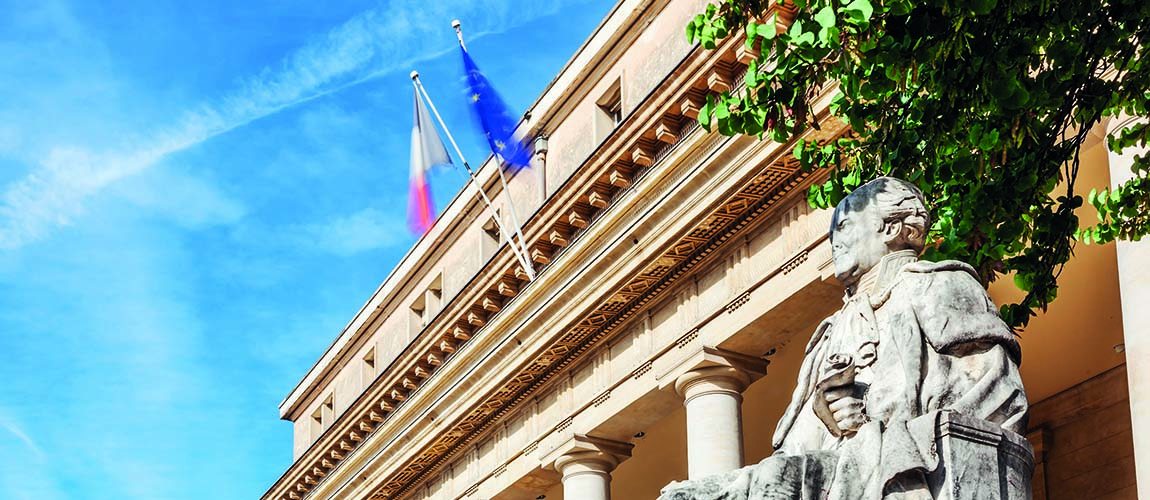 Panoramic View Of The Famous Court Of Appeal With Statue In Aix