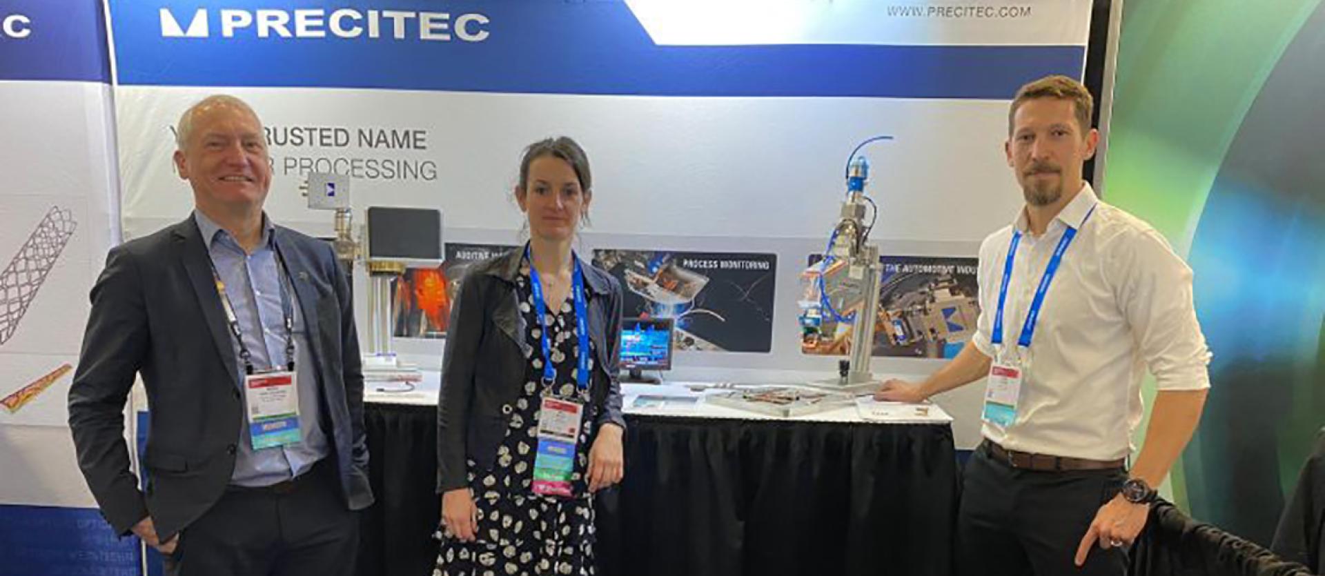 Gwenn, our product line manager standing in front of Precitec's booth